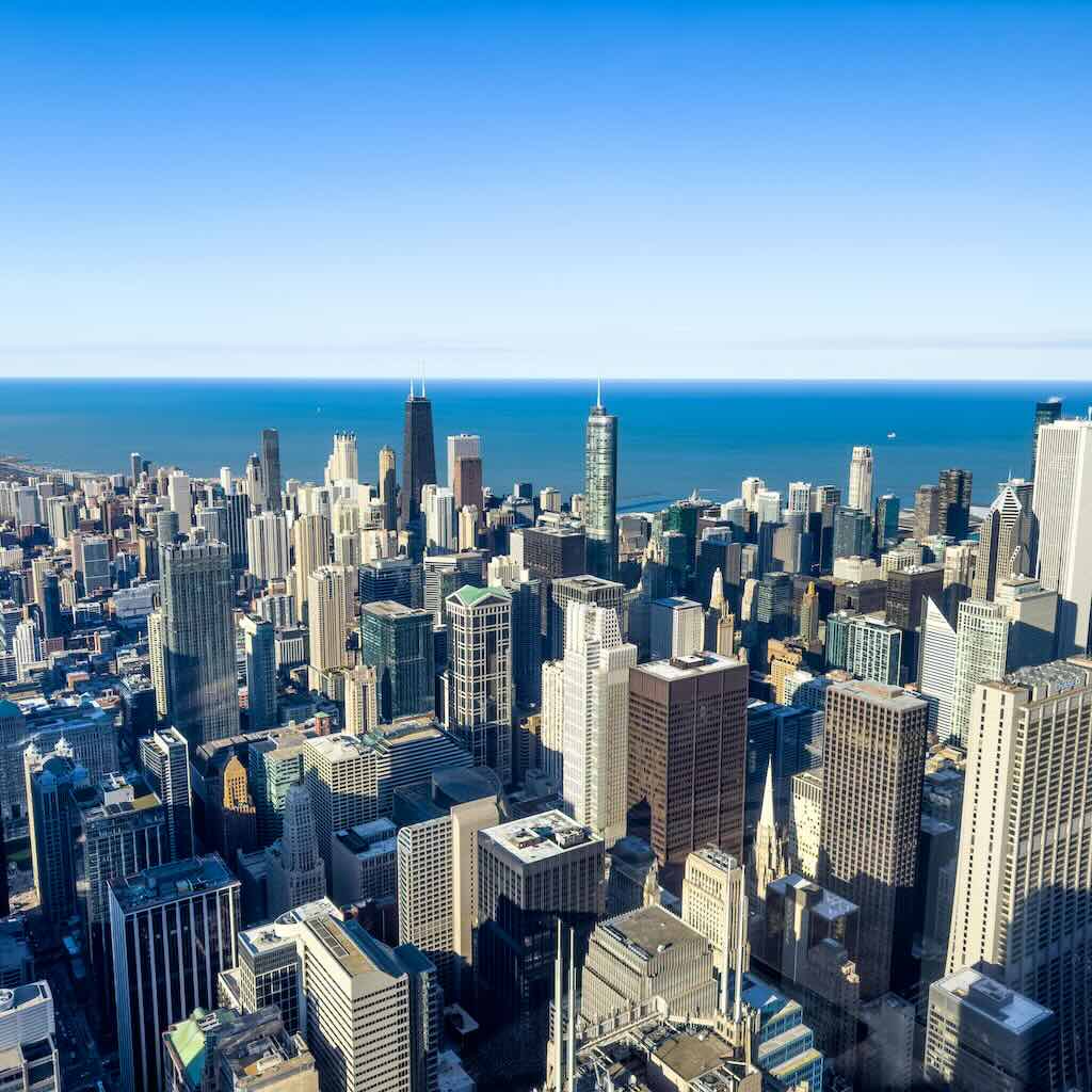 Chicago skyline overlooking Lake Michigan