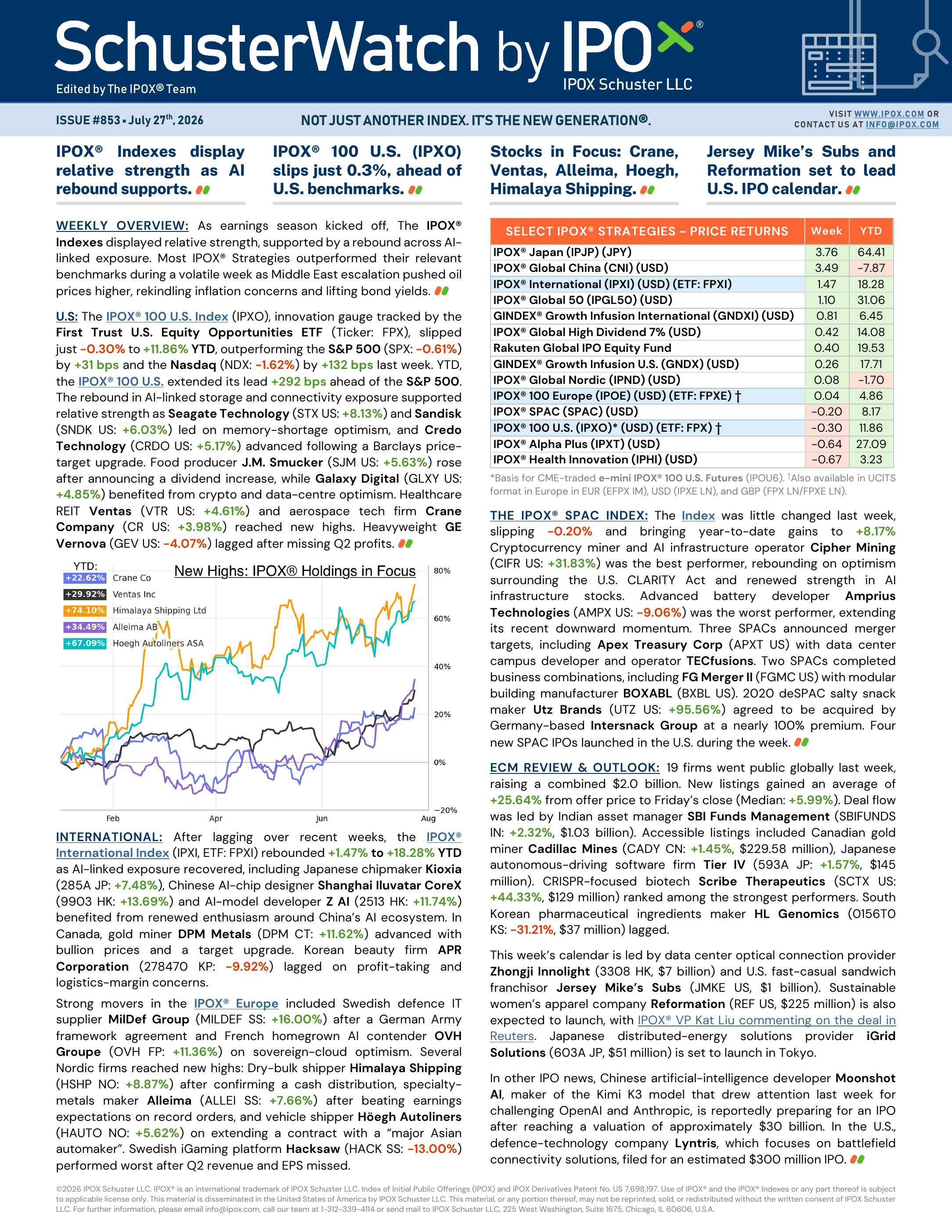 Front page of SchusterWatch #853 (07/27/2026)