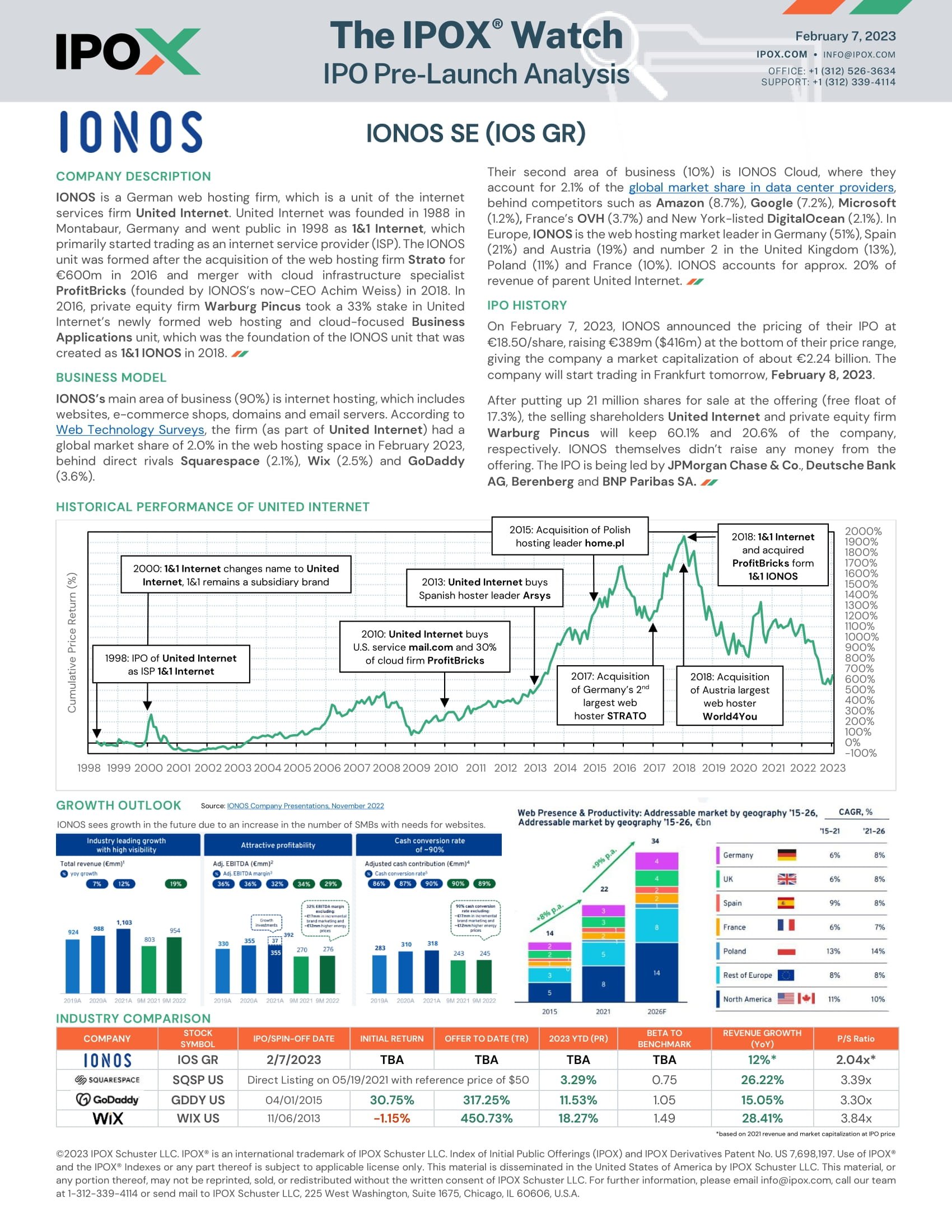 Front page of The IPOX® Watch - IPO Pre-Launch Analysis: IONOS