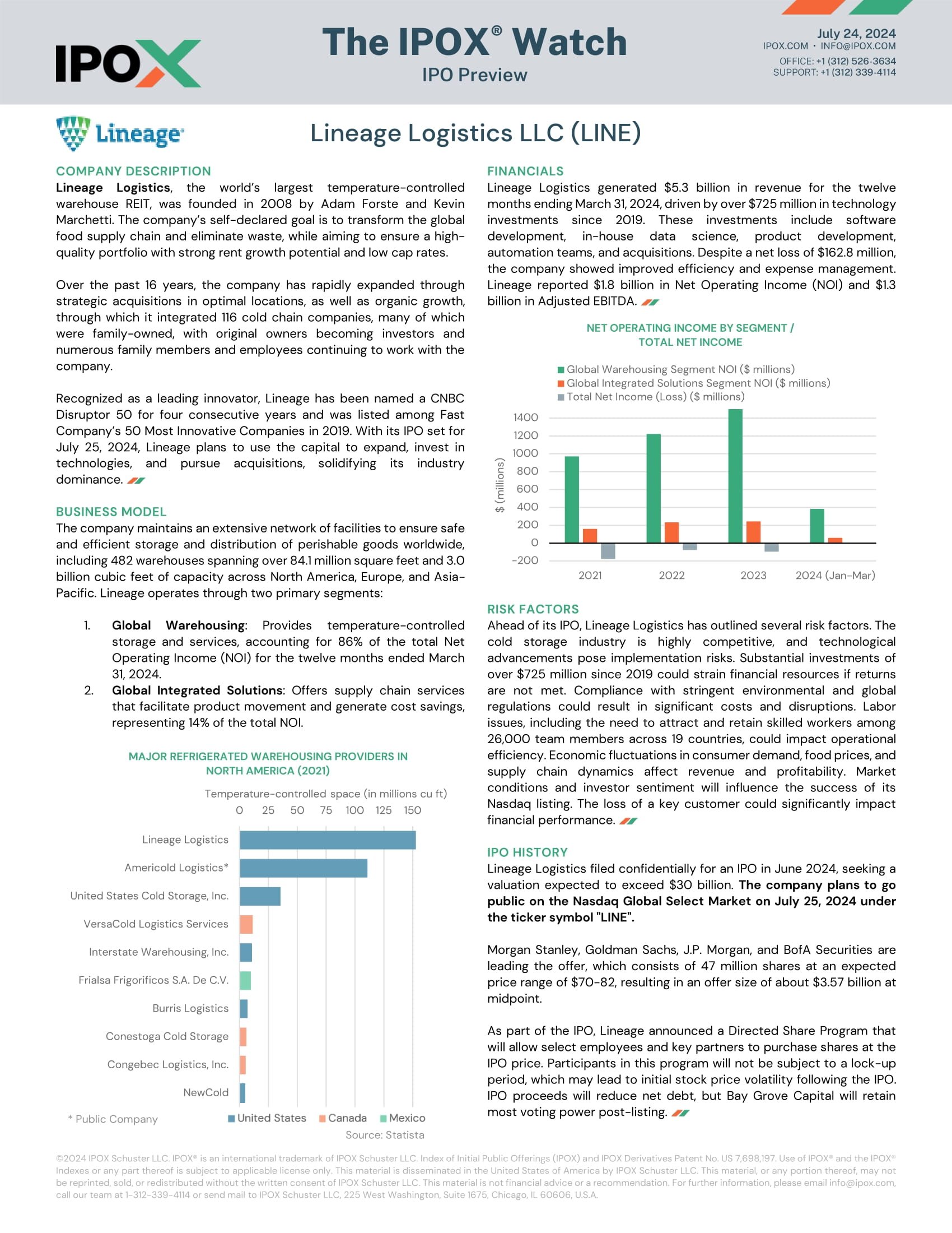 Front page of The IPOX® Watch IPO Preview: Lineage Logistics (LINE)